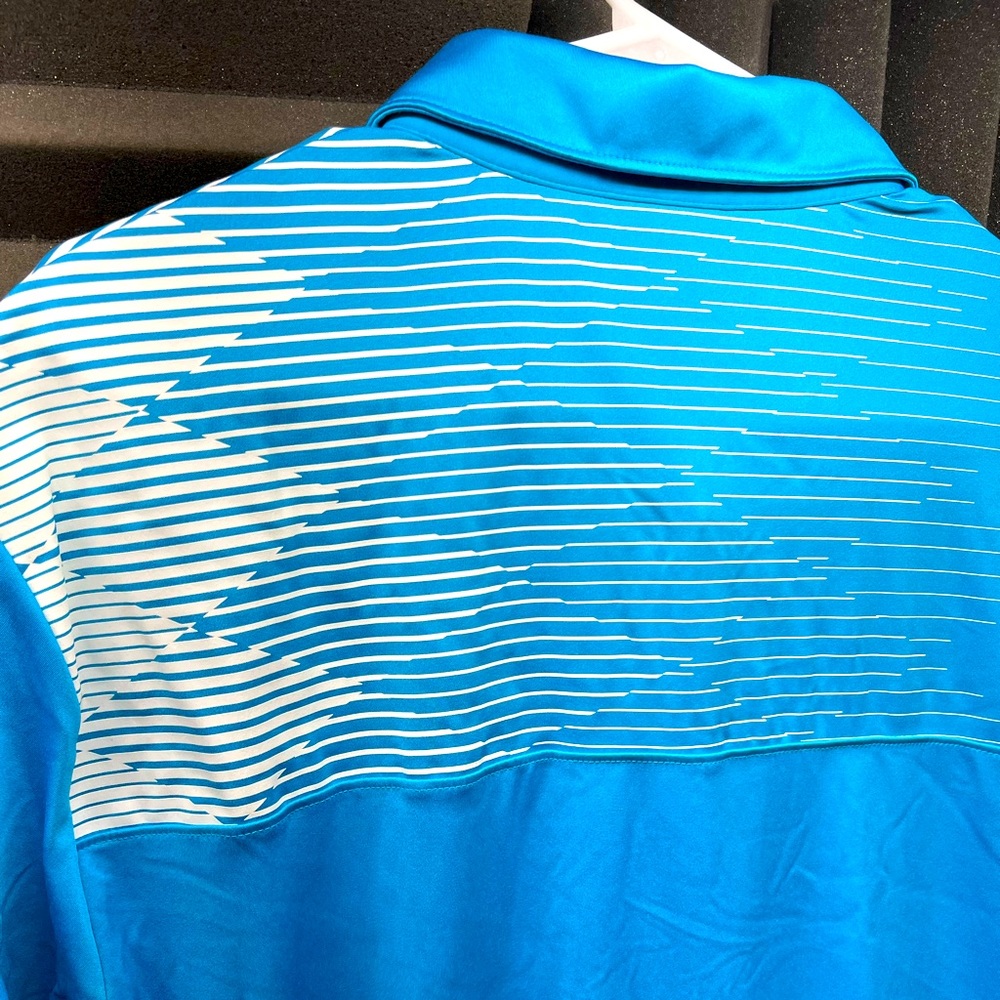 Puma Golf Polo Shirt XL Dry Cell Blue / White Stripes / Diamonds - Picture 5 of 6